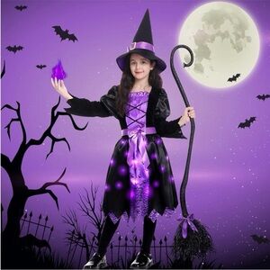 Toddler Light Up Purple and Black Witch Costume
With Broom